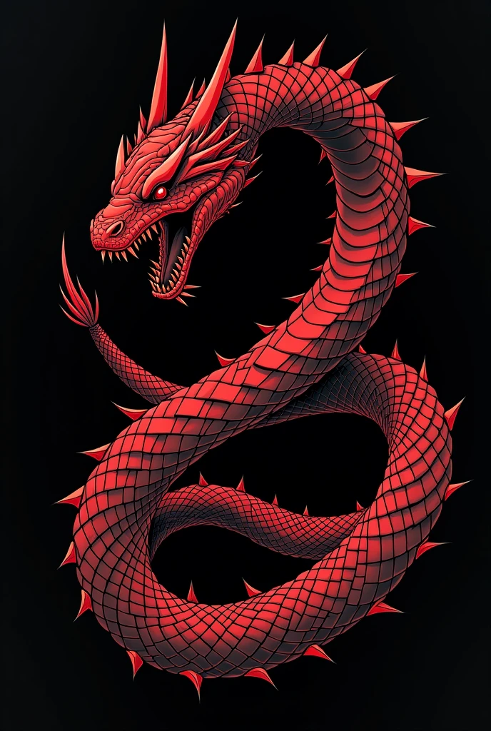 SNAKE TATTOO DESIGN WITH BLACK AND RED SPINES 
