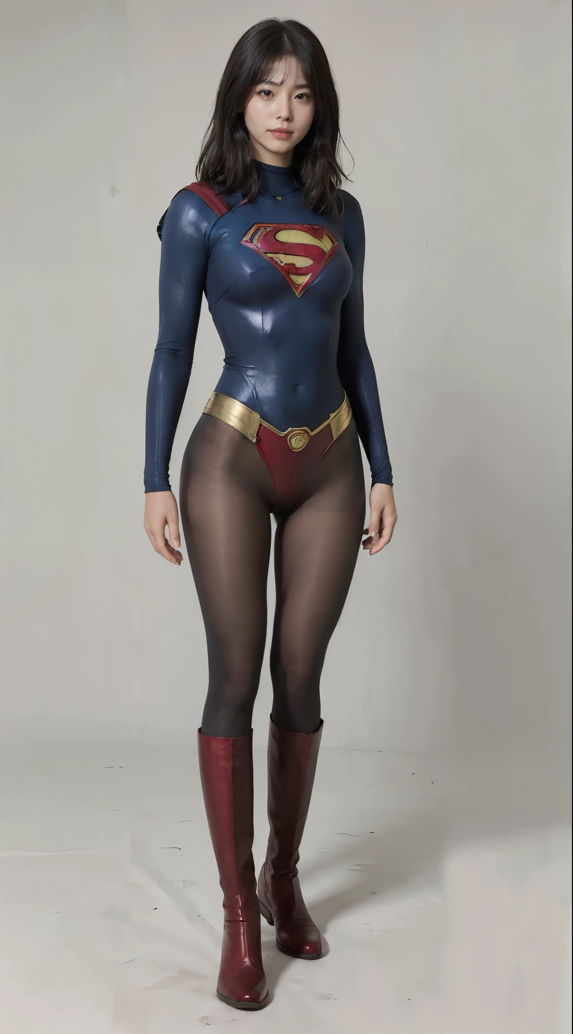 No background、(((Looking down、Looking down)))、(((Beautiful legs in black tights.)))、(((Legally express the beauty of your smile)))、((((Make the most of your original images)))、(((Supergirl Costume)))、(((Beautiful short bob hair)))、(((suffering)))、(((Please wear black tights....、Wear red boots)))、((Best image quality、8k))、((Highest quality、8k、masterpiece:1.3))、(((Preserve background )))、Sharp focus:1.2、Beautiful woman with perfect figure:1.4、Slim Abs:1.2、Wet body:1.5、Highly detailed face and skin texture、8k