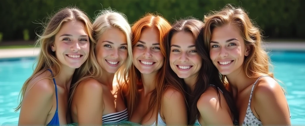 Group of twenty beautiful girls, blondes, brunettes, redheads, asians, africans, super happy, partying, perfect faces, perfect eyes, naked, nipples exposed, crowded together, kissing
