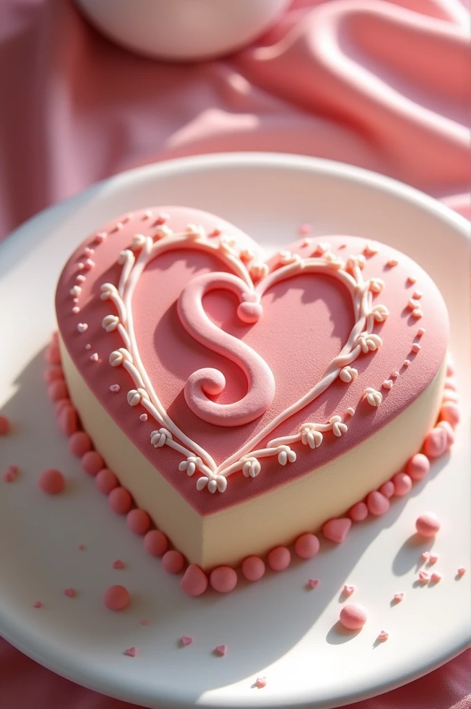 The letter S in the shape of a heart cake