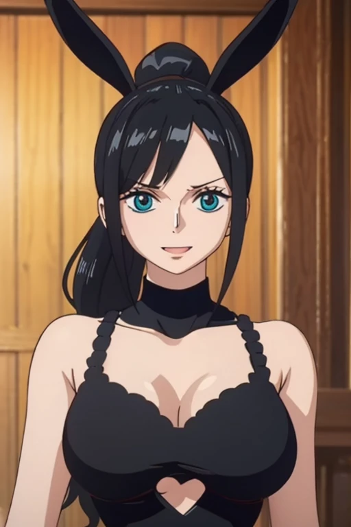 Black Hair, Big chest, chest, ponytail, Tongue out, Bunny ears,