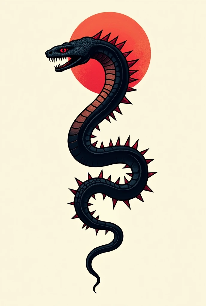 DESIGN FOR A STRAIGHT SNAKE TATTOO WITH BLACK AND RED SPINES