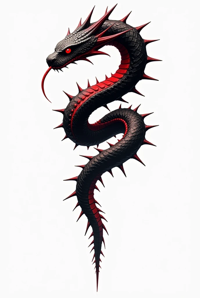 DESIGN FOR A STRAIGHT SNAKE TATTOO WITH BLACK AND RED SPINES