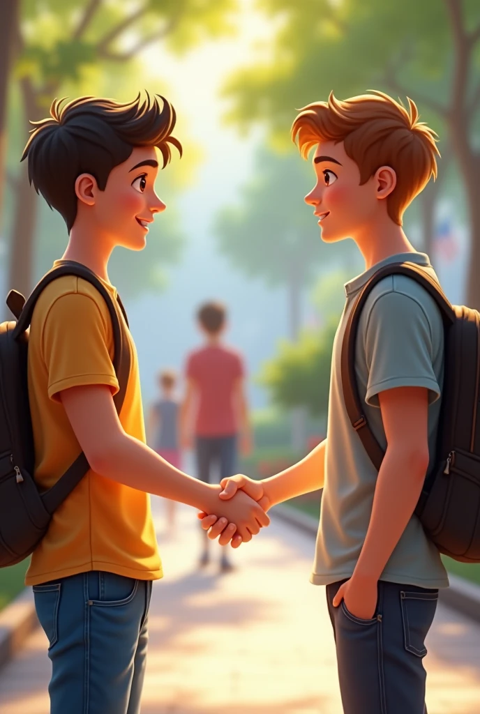 A teenager shaking hands (greeting) from your teenage friend