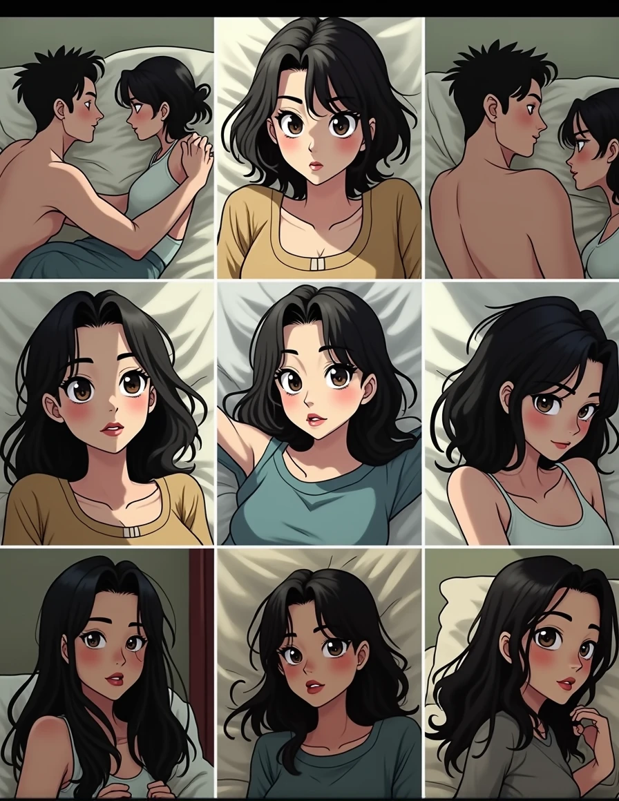 photo taken from above, gorgeous woman, thin hourglass body, on the bed, boyfriend girlfriend from behind, puppy position, holding the thighs, cute hair, highy detailed, expression of pleasure, 8k, 4k resolution, dynamic lighting, High definition resolution, wearing sweater, skirt raised, camel toe, beautiful ass, camera cut after thighs
