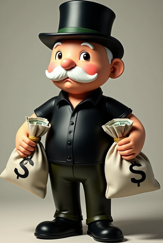 Make Mr. Monopoly with a black polo shirt and 2 bags of money
