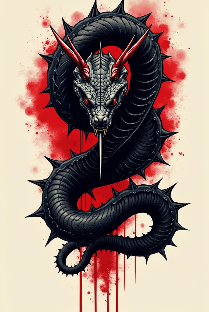 DESIGN FOR A TATTOO OF A STRAIGHT SPINY SNAKE IN BLACK AND RED