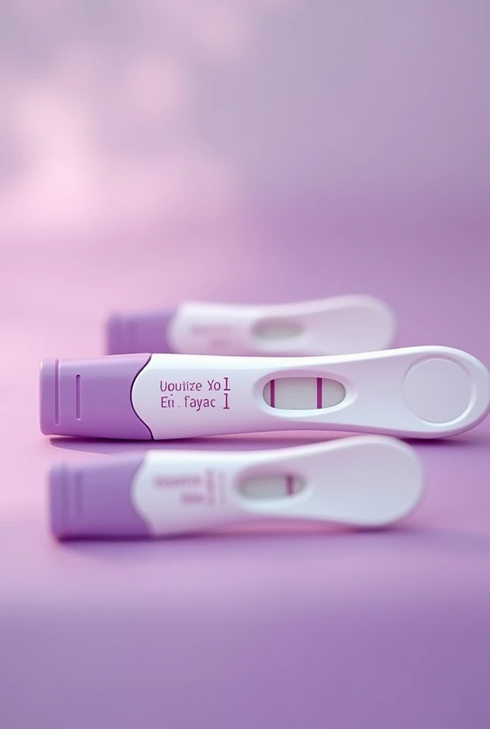 A funny blurred background with negative pregnancy tests in lilac color written the phrase: "without a baby, just gases" In Portuguese Brazil.