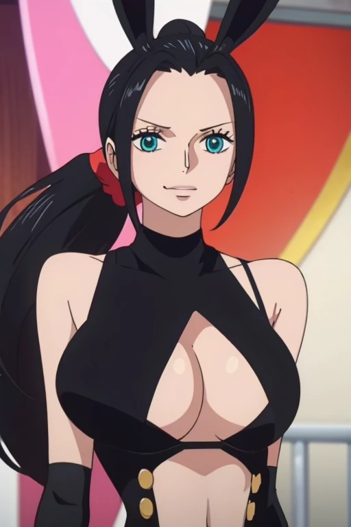 Black Hair, Big chest, chest, ponytail, Tongue out, Bunny ears,