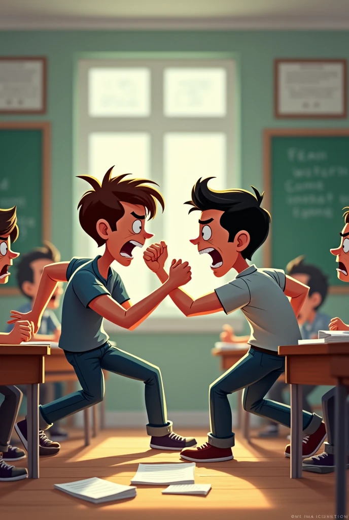 Physical fight and angry educational image that is animated 