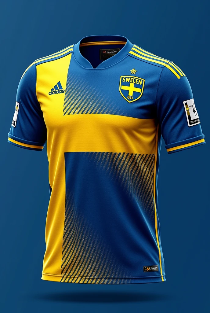 Design a Sweden team jersey with a Nordic theme and blue and yellow details.