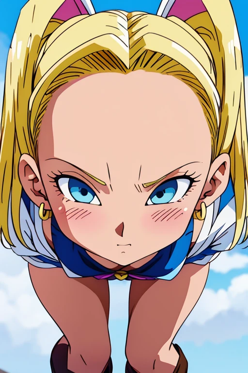 chest, Shortcuts, blue eyes, blonde, Bunny ears, Highest quality, blush, 大きなchest, , Anime Style, Android 18,大きなchest, Heavy breathing, Look closer, Twin tails, Accurate, High resolution, Attention to detail, Frowning, Tsundere, Earrings,whole body,Thighs
