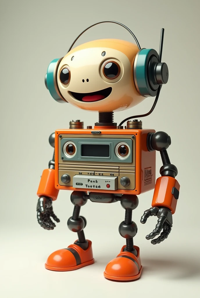 An animated tape player, with eyes and a smile and thin arms, 3D Printing