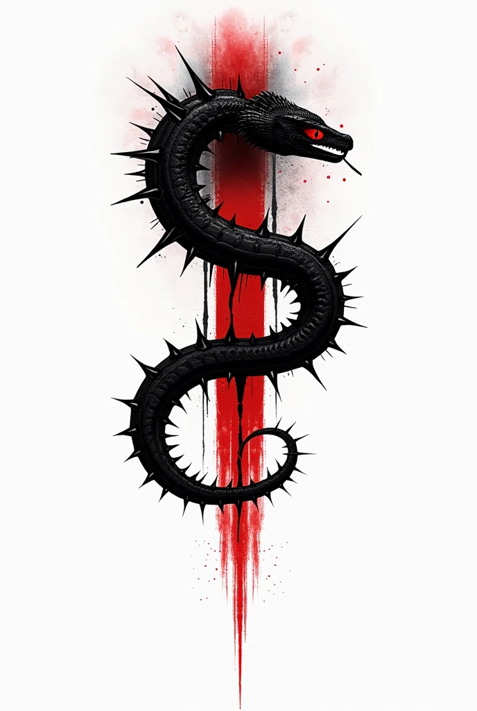 DESIGN FOR A TATTOO OF A STRAIGHT SPINY SNAKE IN BLACK AND RED
