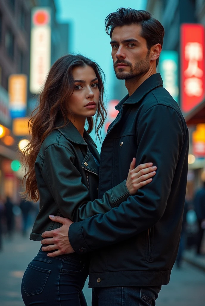 Create an image with a couple, the girl is a journalist and dancer, and the boyfriend is a mechatronics engineer and works in electricity