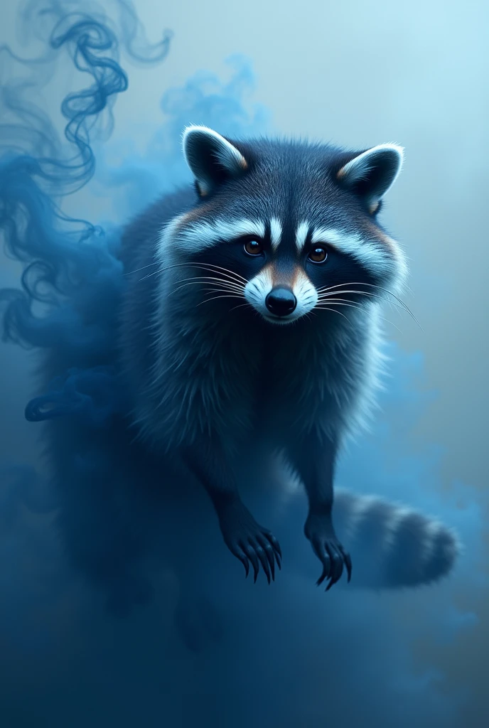 Raccoon made of blue and black smoke