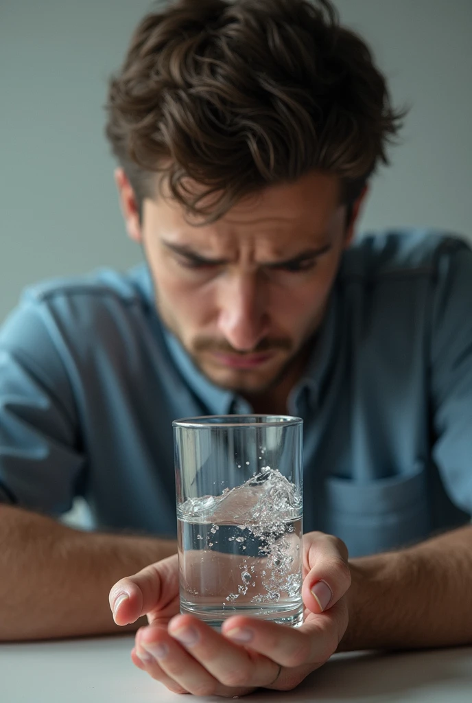 At first, the young man found it easy to hold the glass. But as time passed, his hand began to ache, and the water in the glass started to tremble. The longer he held it, the heavier and more difficult it became to manage. The pain in his hand grew, and he struggled to keep the glass steady.