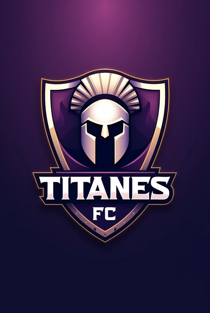 football shield for a team called Titanes FC, that it be a simple logo, that there be a titan or a warrior's helmet in the center (Not so big), with the word TITANS (in Spanish), The two main colors should be dark purple and white, and add a subtle touch of gold., add the number 2022 in small (just once)