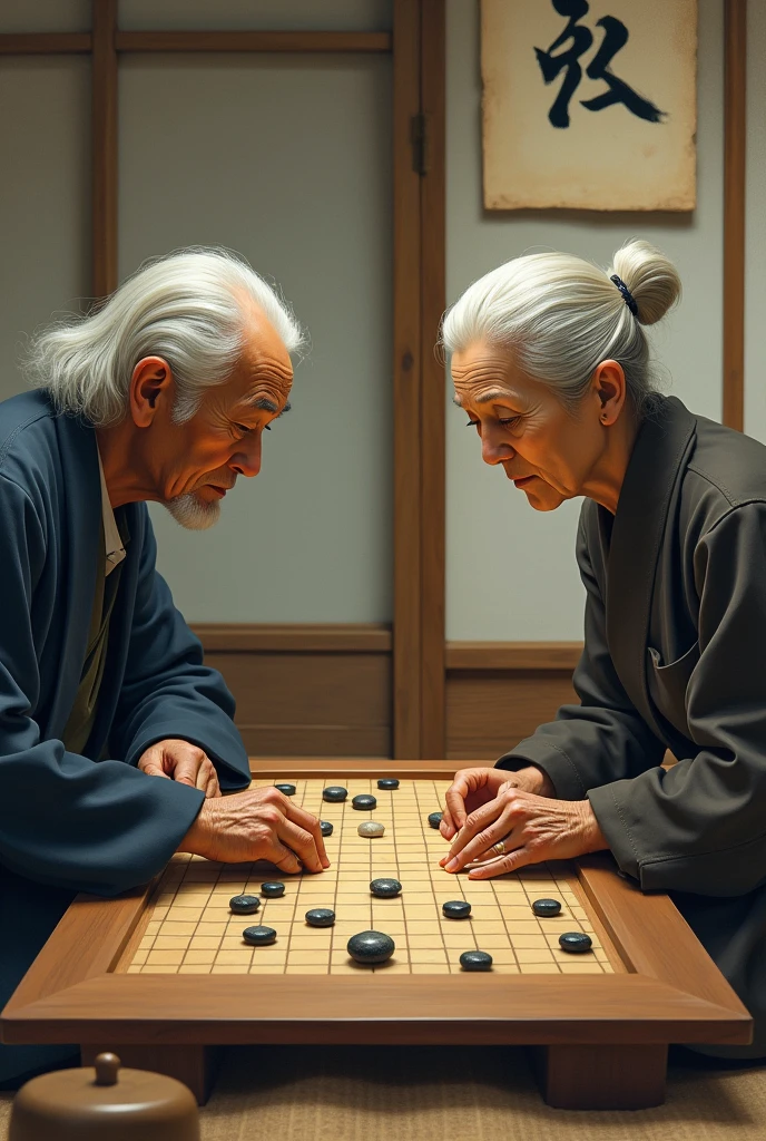 An elderly person enjoying a game of Go with a friend