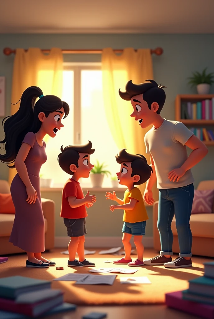 The child reaches home and meets his parents. He tells them about the tree.