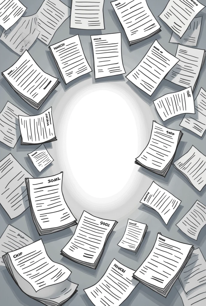 Generate a wallpaper with many miniature invoices with numbers and payments, cartoon style, gray tone and black letters. More invoices and they should be disorganized.