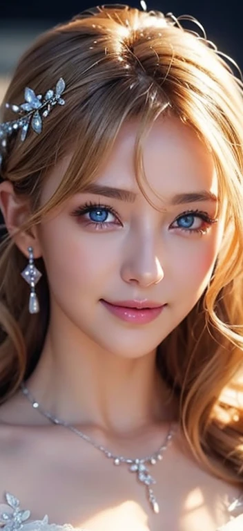 (((masterpiece)))、((Highest quality))、((超Realistic))、bride、wedding、Luxury floral dress、Light clothing、necklace、Formal Wear、night景、illumination、blue eyes、blonde、short hair、Hair tied up、Full body photo、Sexy Face、short hair、 A look of complete lust、Mature Woman、perspective、Very detailed、The perfect temptation、Best image quality、Fine-grained image quality、beautiful、European women,Italian women, smile、blue eyes、jewelry, Realistic, High resolution, Glowing Skin, (Detailed face), night, blonde, Wavy Hair,attractive appearance, smile,Japanese women、C cup
