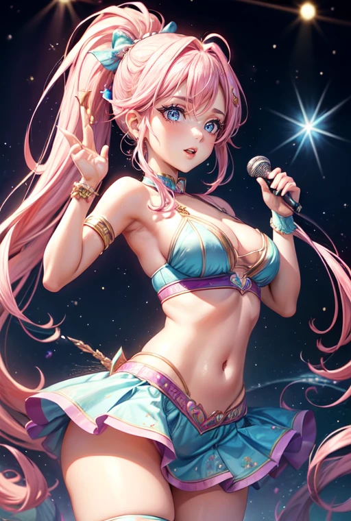 Girl,sexy, spicy , idol,🦄, glitter , , imagination, fairy , ponytail, sexy pose, ☄️☄️🎆🌌🪻❄️☃️,pink hair , theatre ,Billie Elish vibe