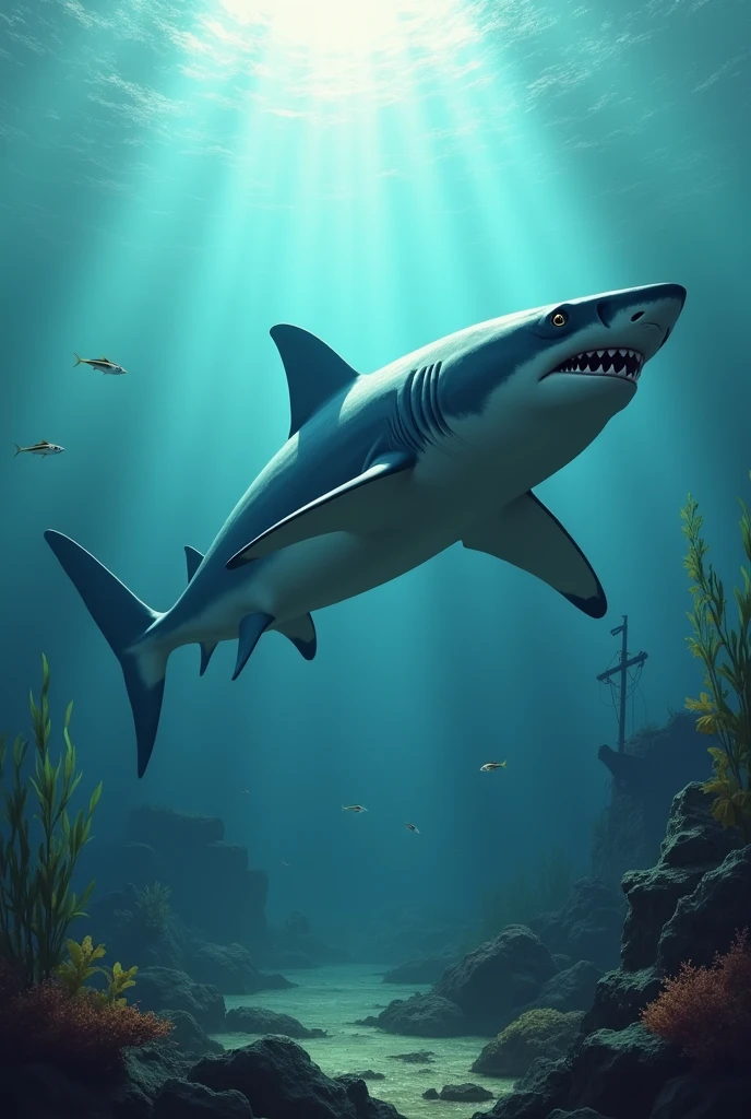 Create an image of a shark on the seabed