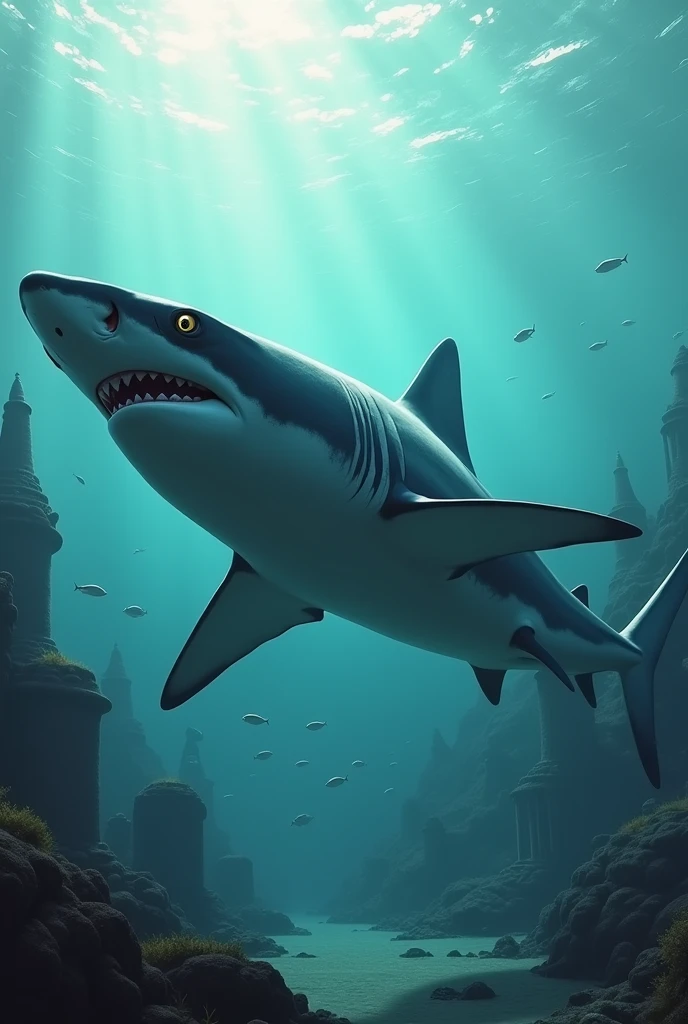 Create an image of a shark on the seabed