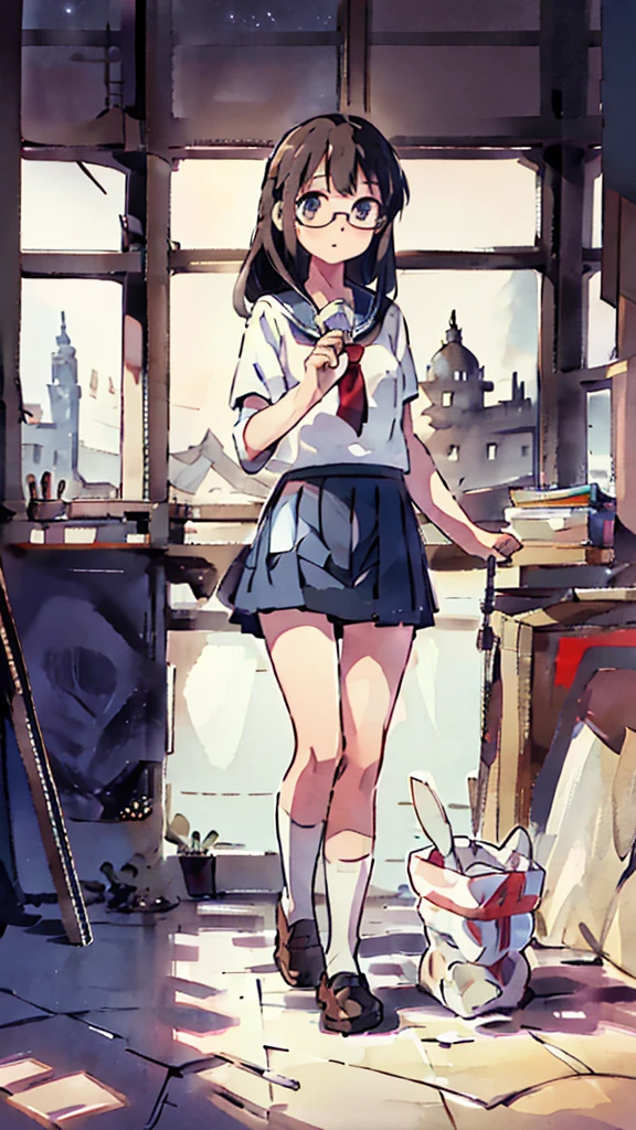 Seaside、Sanctuary、Dazzling Light、Many towers in the distance、Big Moon、metropolis、Tall buildings、Looking up at the stars、water、Midnight、Moon、Blue light、sky、sea、Nsfw、masterpiece, high quality, 4K, HDR,, Stable Diffusion prompt: schoolgirl with short、brown hair and red-framed glasses, wearing a white blouse and navy skirt, white panties visible, navy socks and brown loafers, in a state of arousal and trembling with sexual climax,simple illustration style, In a nichijou (everyday life) Setting Image generation AI model used: Stable Diffusion (eleet- model)
id: i2