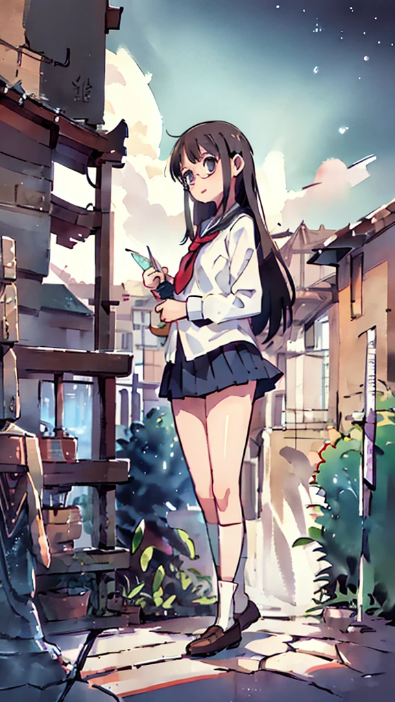 Seaside、Sanctuary、Dazzling Light、Many towers in the distance、Big Moon、metropolis、Tall buildings、Looking up at the stars、water、Midnight、Moon、Blue light、sky、sea、Nsfw、masterpiece, high quality, 4K, HDR,, Stable Diffusion prompt: schoolgirl with short、brown hair and red-framed glasses, wearing a white blouse and navy skirt, white panties visible, navy socks and brown loafers, in a state of arousal and trembling with sexual climax,simple illustration style, In a nichijou (everyday life) Setting Image generation AI model used: Stable Diffusion (eleet- model)
id: i2
