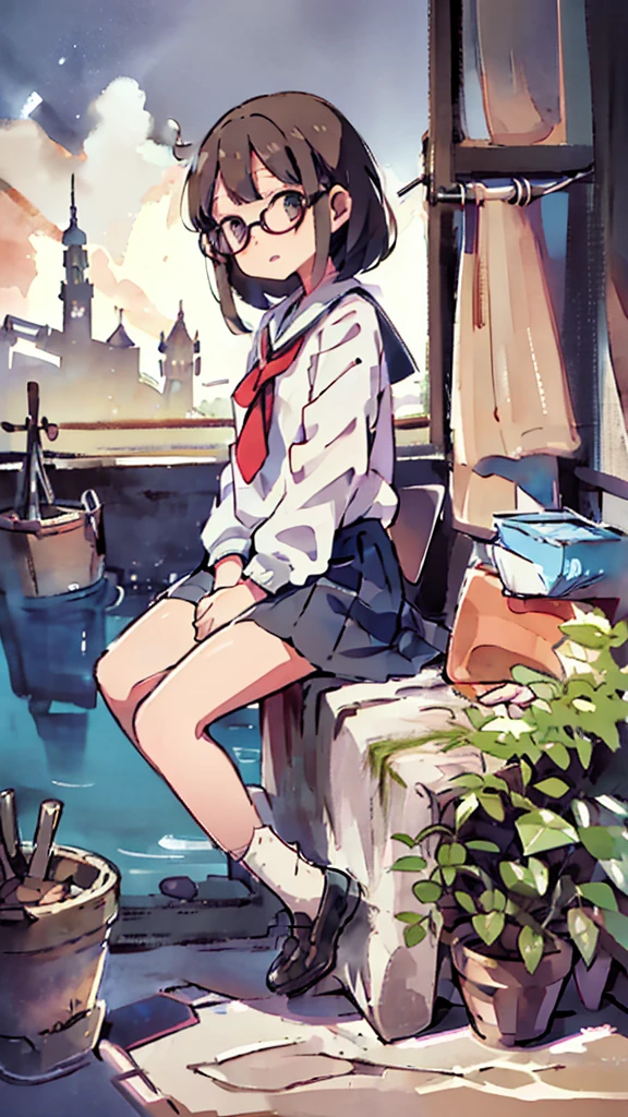 Seaside、Sanctuary、Dazzling Light、Many towers in the distance、Big Moon、metropolis、Tall buildings、Looking up at the stars、water、Midnight、Moon、Blue light、sky、sea、Nsfw、masterpiece, high quality, 4K, HDR,, Stable Diffusion prompt:  schoolgirl with short、brown hair and red-framed glasses, wearing a white blouse and navy skirt, white panties visible, navy socks and brown loafers, in a state of arousal and trembling with sexual climax,simple illustration style, In a nichijou (everyday life) Setting Image generation AI model used: Stable Diffusion (eleet- model)

id: i2
