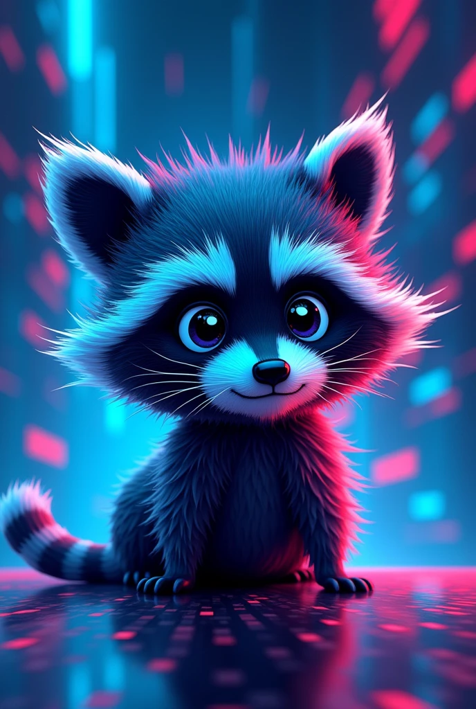 Blue and black raccoon in the style of a Spectrum music visualizer
