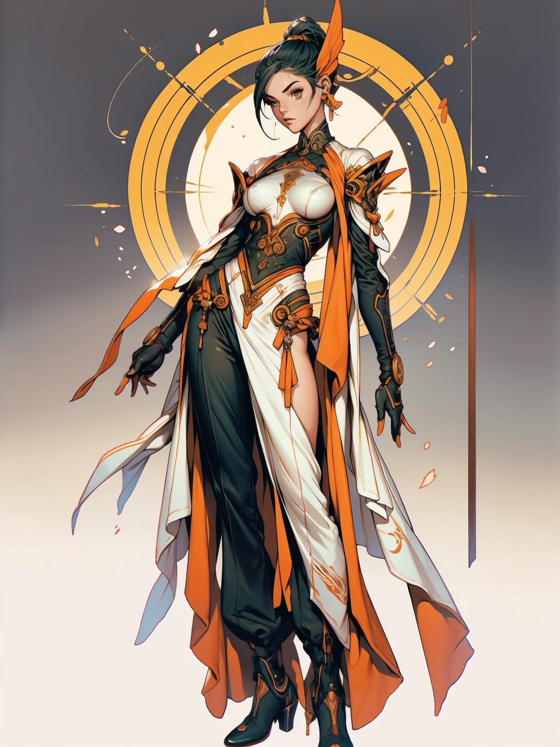 (((Annie Lennox))), ((( Egyptian suit ))), (((bandaged arms and legs))), ((high collar)), (((best qualityer: 1.4))), (Unbeatable masterpiece), (hiper HD),(CG 8k hyper-realistic), (((brave face))), (((breasts big))), (((hyper feminine))), sexly girl, Tron,(black bob hair)), ((( sculptural body ))), (((1 Kizi))), Kizi cibernética de 25 anos com perfectbody,,Beautiful and well-groomed face,muscular body:1.2,solid color detailed jacket, (Head to thigh photos), Complex equipment, green dark,Long pants,Tight clothes are dark,With white stars and off-white stripes,,,,,Armor Metal Electronic Parts, Poison tattoos ) INFO, Kizi, (((standing alone))), pirralha violent, ((())), sexly, pose de atitude, work of art, post-apocalypse, (((manga style))), bounty hunter, violent, Manic, the way you want, slenderbody, thin but strong, perfectbody, roupa moderna, advanced technology, neon, sleeves with vertical striped pattern, neutral background, (( cowboy shot )). intricate visual