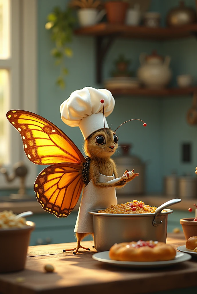 Create an art piece of a butterfly cooking