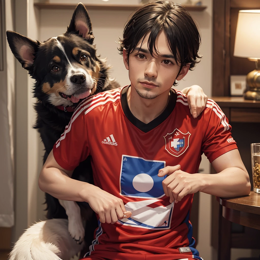 Image of a dog wearing a Charles Aránguiz or Chile jersey