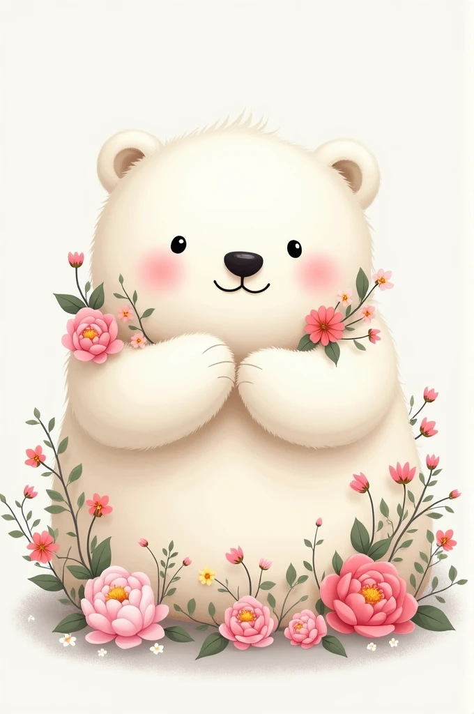 A kawaii polar bear painted with flowers 