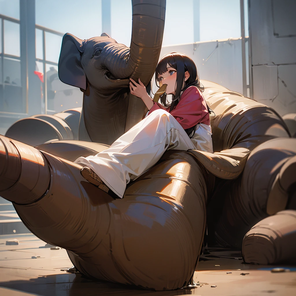 Girl eating an elephant alive