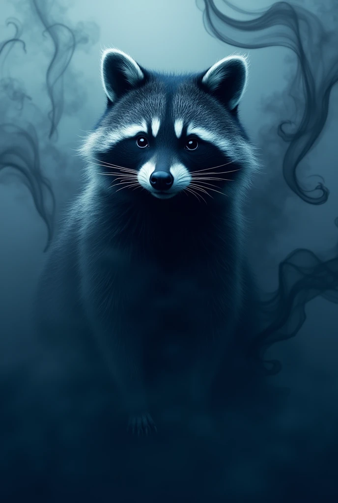 Raccoon drawn in blue and black smoke