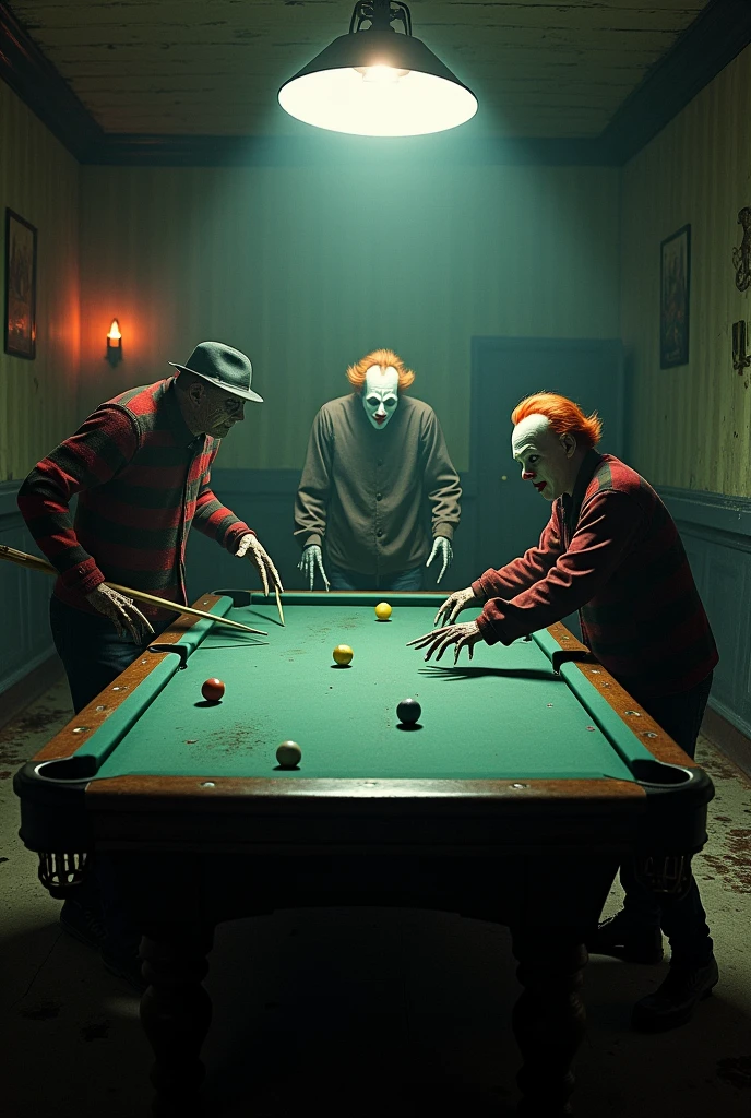 Horror movie characters playing pool 