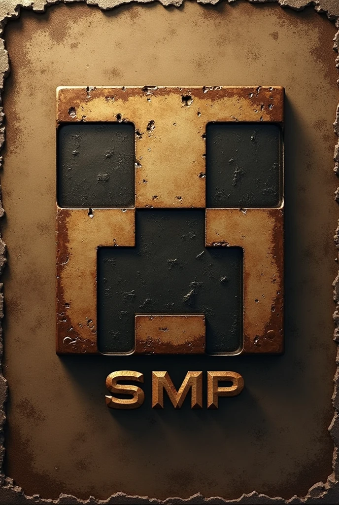 Really poor Minecraft logo icon thats says "Brokee SMP" in bronze text