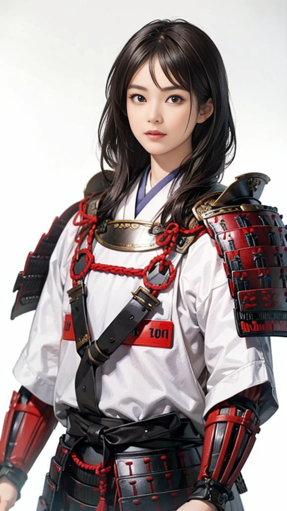 Beautiful woman with dark hair:1.3, Amazing character art, ((samurai armor:1.3 )),((Pure white background)), (8k, RAW photo, best quality), Handsome Face 2. 5D CGI Fantasy Artwork, Detailed digital art, Very nice work of art, Fan Art Best Art Station,(A female general gives orders to her soldiers:1.3),Muscular,(samurai:1.2),dynamic,(Nervous),samurai:1.2,Japan