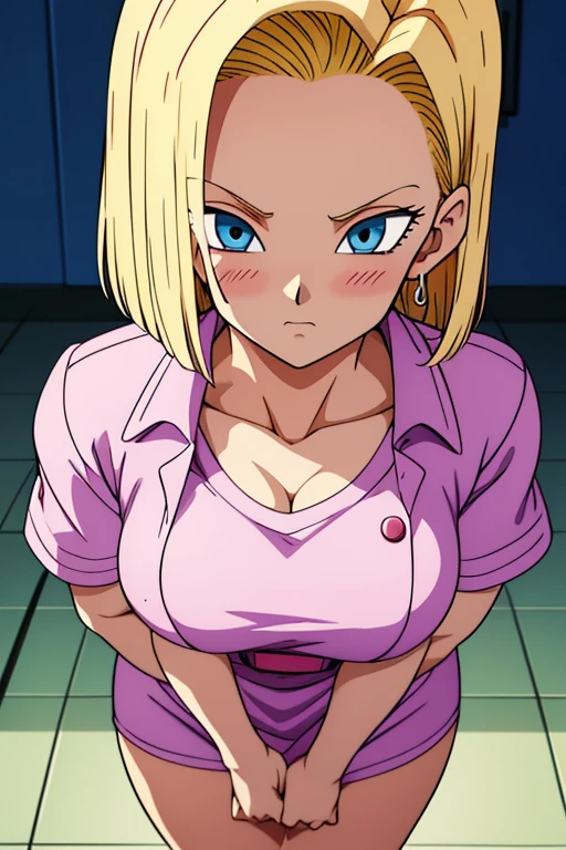 chest, Shortcuts, Blue eyes, bionde, Highest quality, blush, Big chest, , Anime Style, android 18,Big chest, Look closer, Accurate, High resolution, Attention to detail, tsundere,Thighs,nurse,whole body
