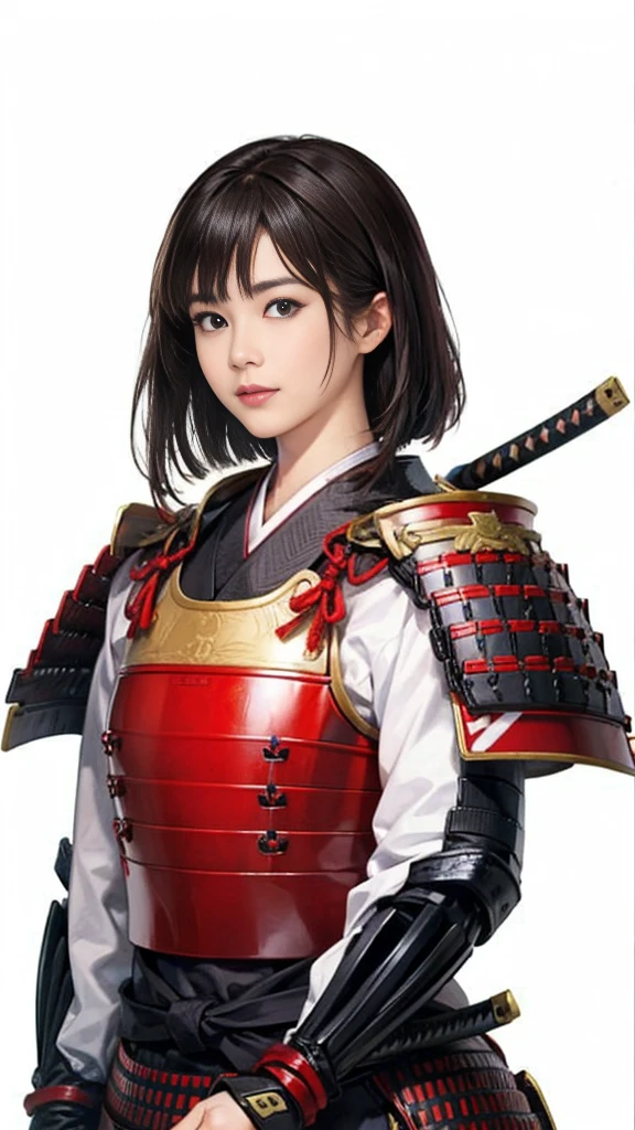 Beautiful woman with dark hair:1.3, Amazing character art, ((samurai armor:1.3 )),((Pure white background)), (8k, RAW photo, best quality), Handsome Face 2. 5D CGI Fantasy Artwork, Detailed digital art, Very nice work of art, Fan Art Best Art Station,(A female general gives orders to her soldiers:1.3),Muscular,(samurai:1.2),dynamic,(Nervous),samurai:1.2,Japan