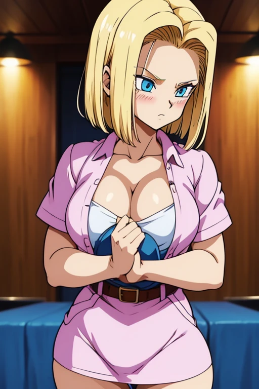 chest, Shortcuts, Blue eyes, bionde, Highest quality, blush, Big chest, , Anime Style, android 18,Big chest, Look closer, Accurate, High resolution, Attention to detail, tsundere,Thighs,nurse,whole body
