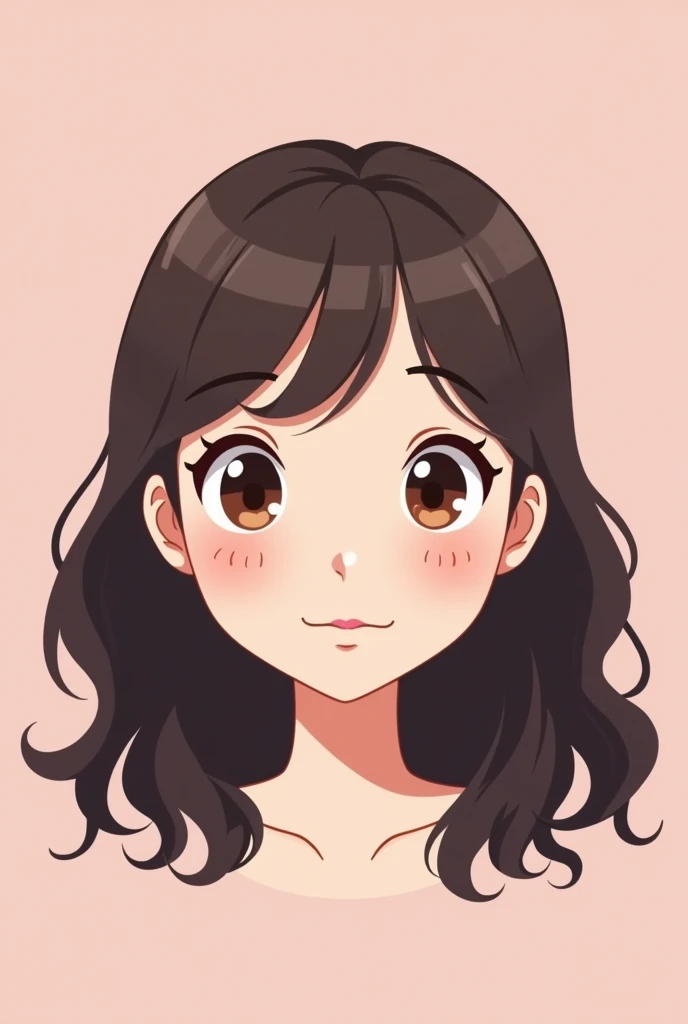 Animated logo in pastel colors that says "Dramagirl". With Asian brown-eyed girl, big cheeks, pink undertones, long, wavy, dark brown hair with no bangs.