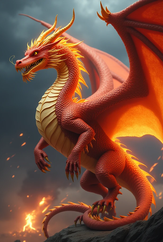 Create a red and gold dragon resembling drawings