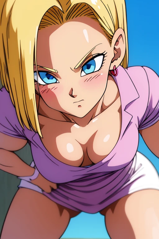 chest, Shortcuts, Blue eyes, bionde, Highest quality, blush, Big chest, , Anime Style, android 18,Big chest, Look closer, Accurate, High resolution, Attention to detail, tsundere,Thighs,nurse,whole body