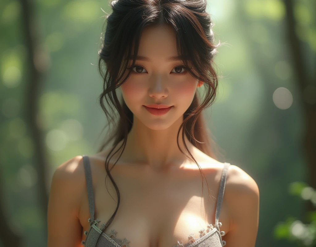 masutepiece, (Best Quality:1.4), Realistic, chinese girl, white skin, seductive smile, extremely detailed CG unified 8k wallpaper, ighly detailed, High-definition raw color photos, professional photograpy, Realistic portrait, Cinematic Light, Beautiful detailed, 1girl in, (Naked:1.5), Beautiful shaggy breasts, breasts details, (cleavage of the breast:1.2), (Fine face:1.2), Close up portrait of girl in beautiful clothes with wide open front, Bare shoulders, (Beautiful clothes with wide open chest:1.4), grey metalic shinny bra, , (bulky cameltoe details), Outdoors, high intricate detailed, float, cum on, Sense of truth, open legs, showing thick pubic hair, pink big nipple, Beautiful Landscape Forest, castle, Sexy lighting, stare, full body, sexy legs, toe nail art