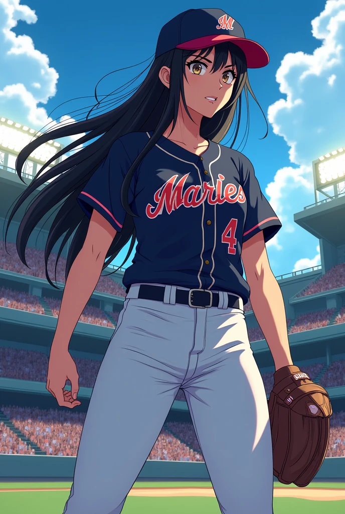 baseball Women Black Hair Long Hair Pixiv style illustration